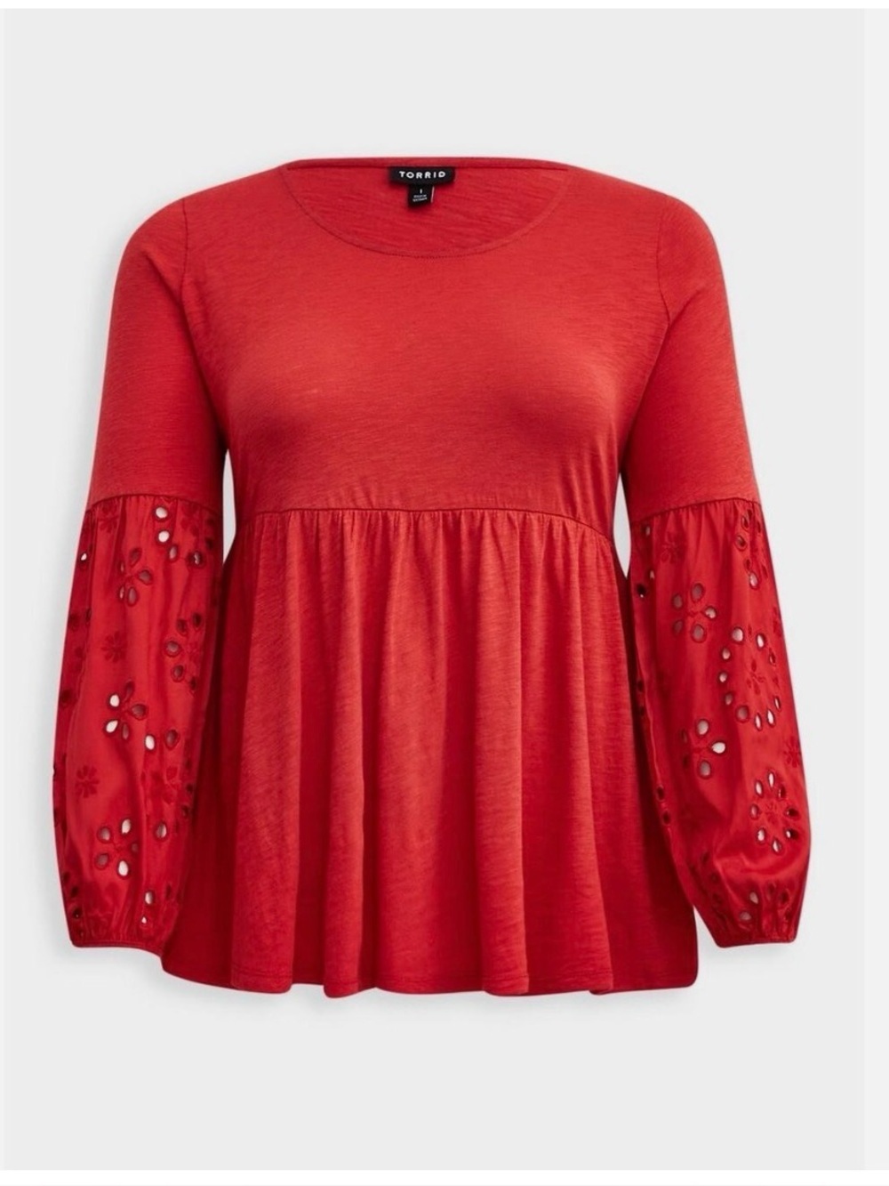 Torrid Red Eyelet Bell-Sleeve Peplum Top 1X